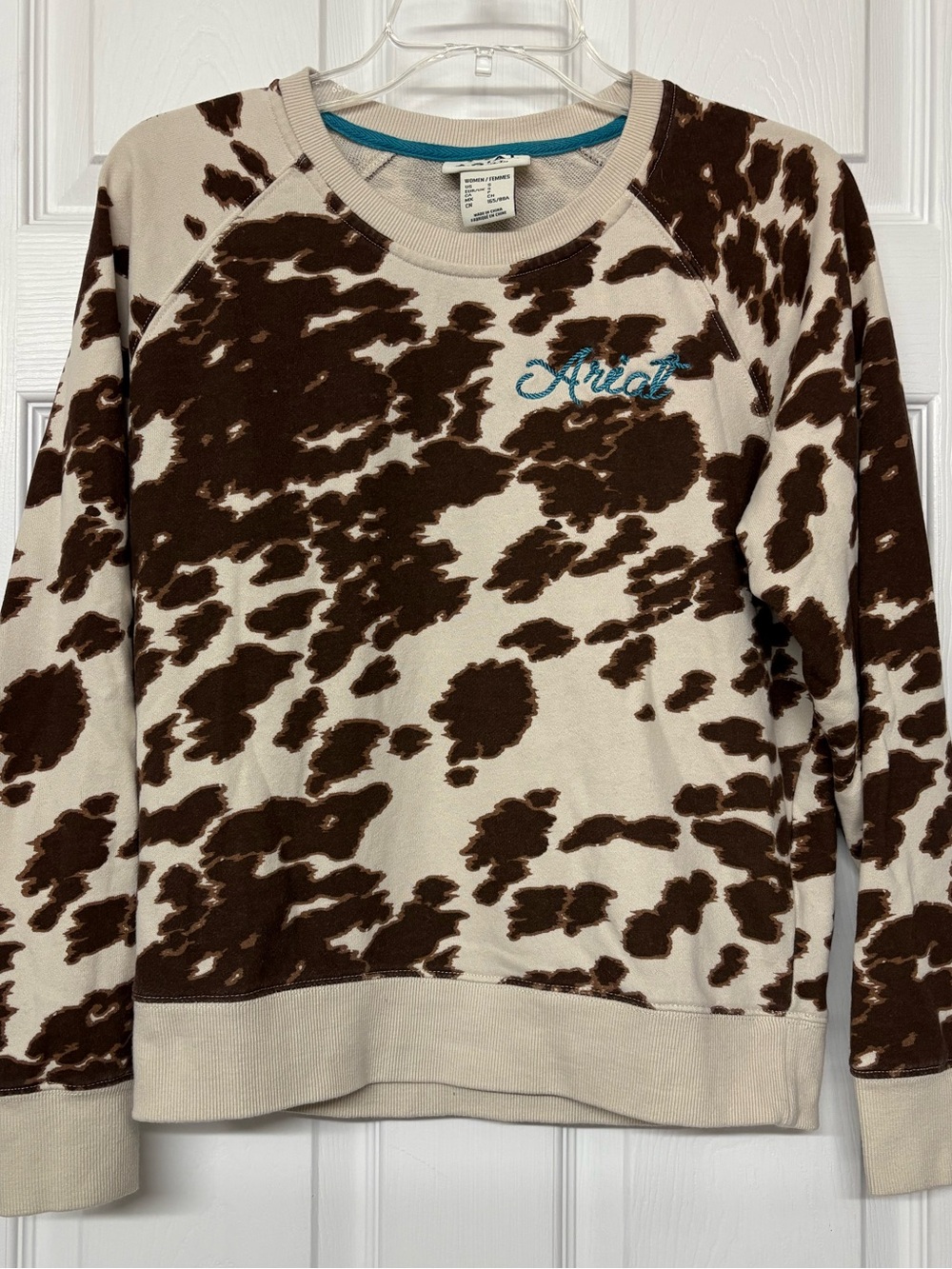 Ariat Real Cow Print Crewneck Sweatshirt Sz S